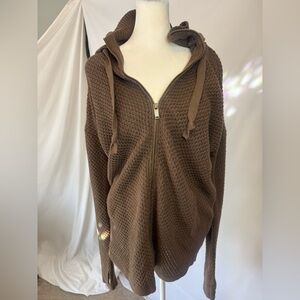 Cynthia Rowley Active SMALL brown loose knit hooded sweater,thumb holes
